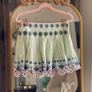 NWT Anthropologie Raga - Multicolor Embroidered Boho Ruffle Mini Skirt